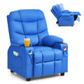 Costzon Kids Recliner Chair with Cup Holder, Adjustable Leather Lounge Chair w/Footrest & Side Pockets for Children Boys Girls R