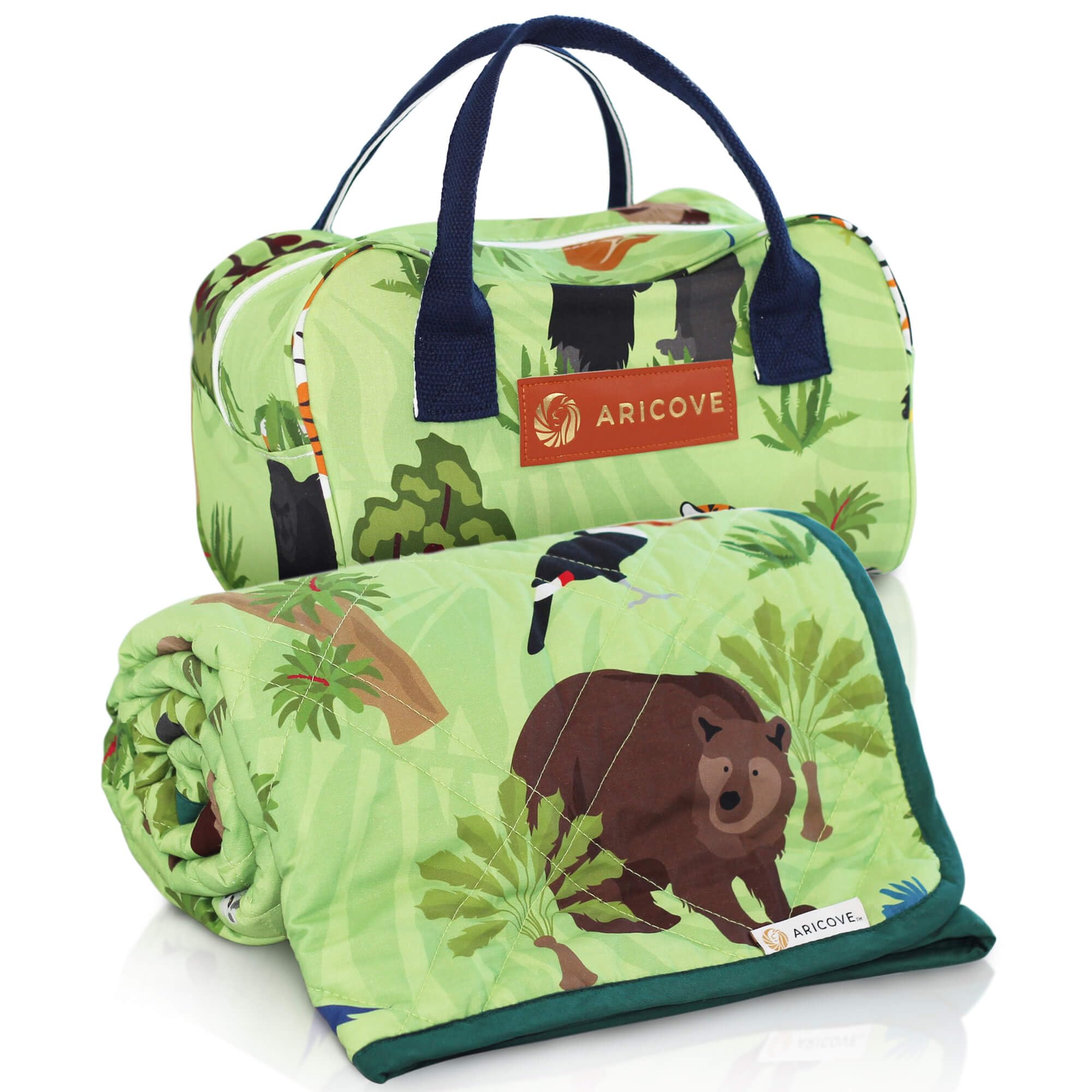 Aricove Weighted Blanket Kids, 7 lb, 40x60 inches, Small Twin Size, Soft Cotton, Machine Washable, Green/Jungle Animals
