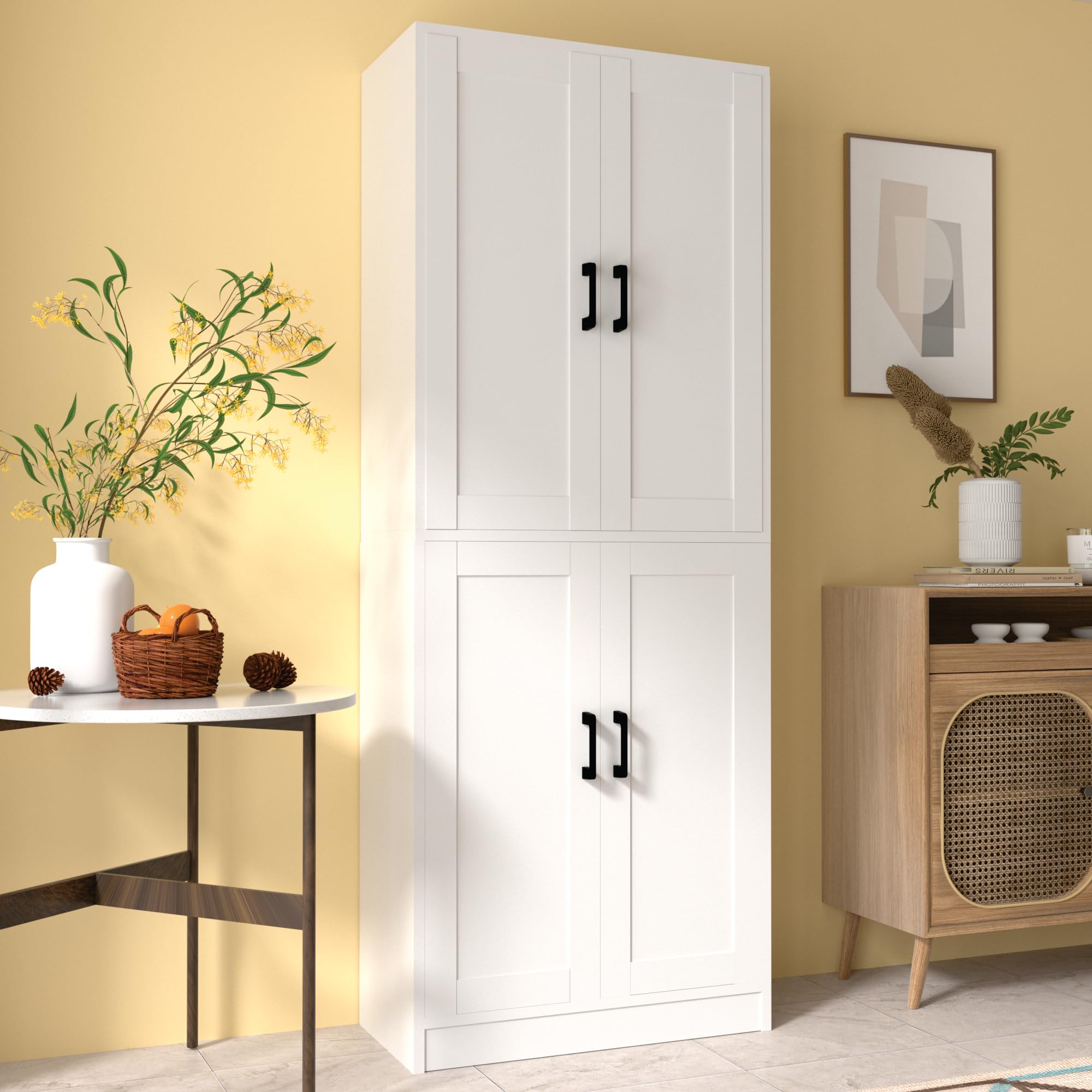 DIYART White Kitchen Pantry Cabinet, 71 Tall Kitchen Pantry Storage Cabinet with Doors, Kitchen Pantry Hutch with Storage for Ki