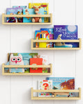 Forbena Natural Wood Nursery Book Shelves Wall Mounted, Floating Bookshelf for Kids Room, Toys and Books Storage Organizer Books
