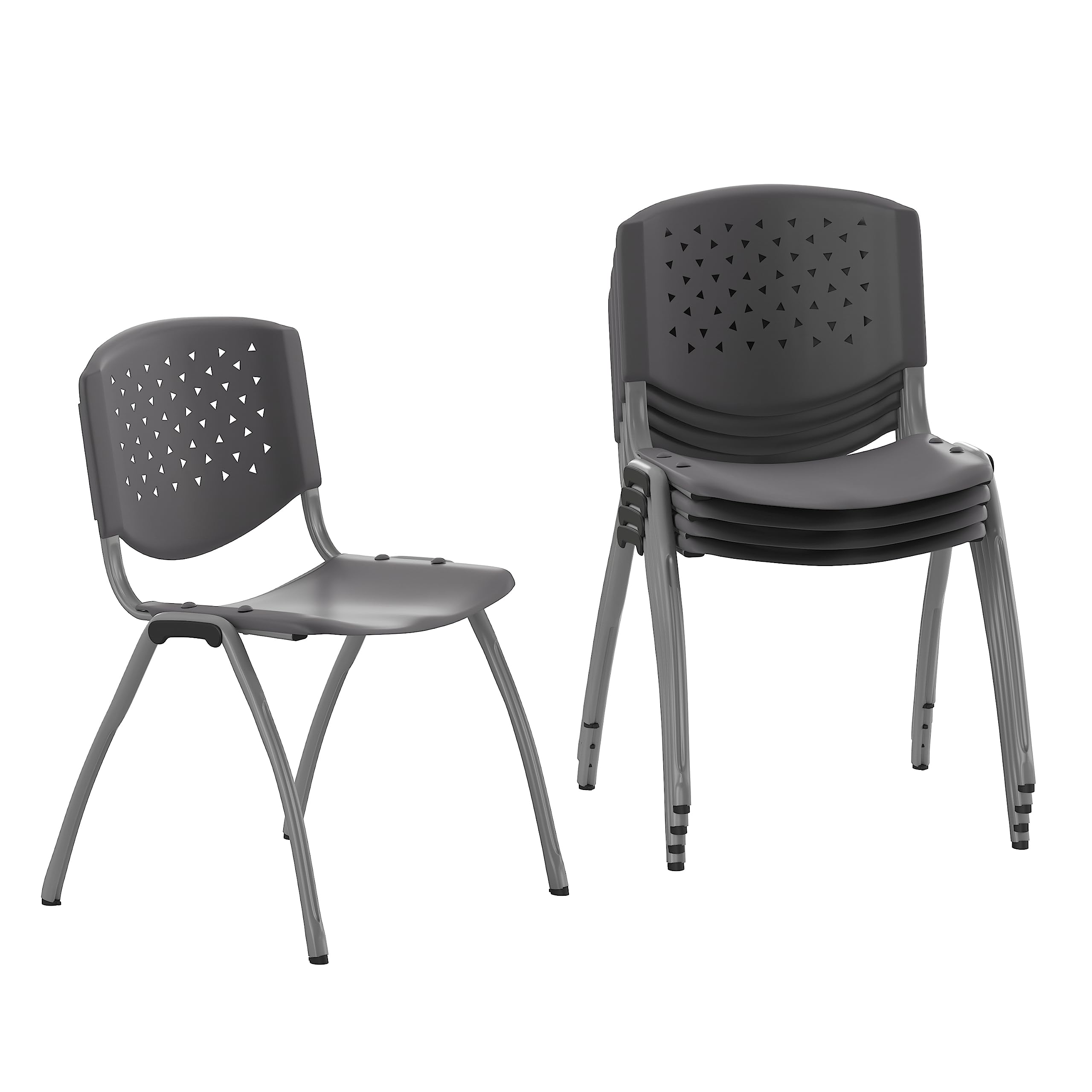 Flash Furniture HERCULES -5 Pack 880 lb. Capacity Gray Plastic Stack Chair | Comfortable Seating with Durable Design