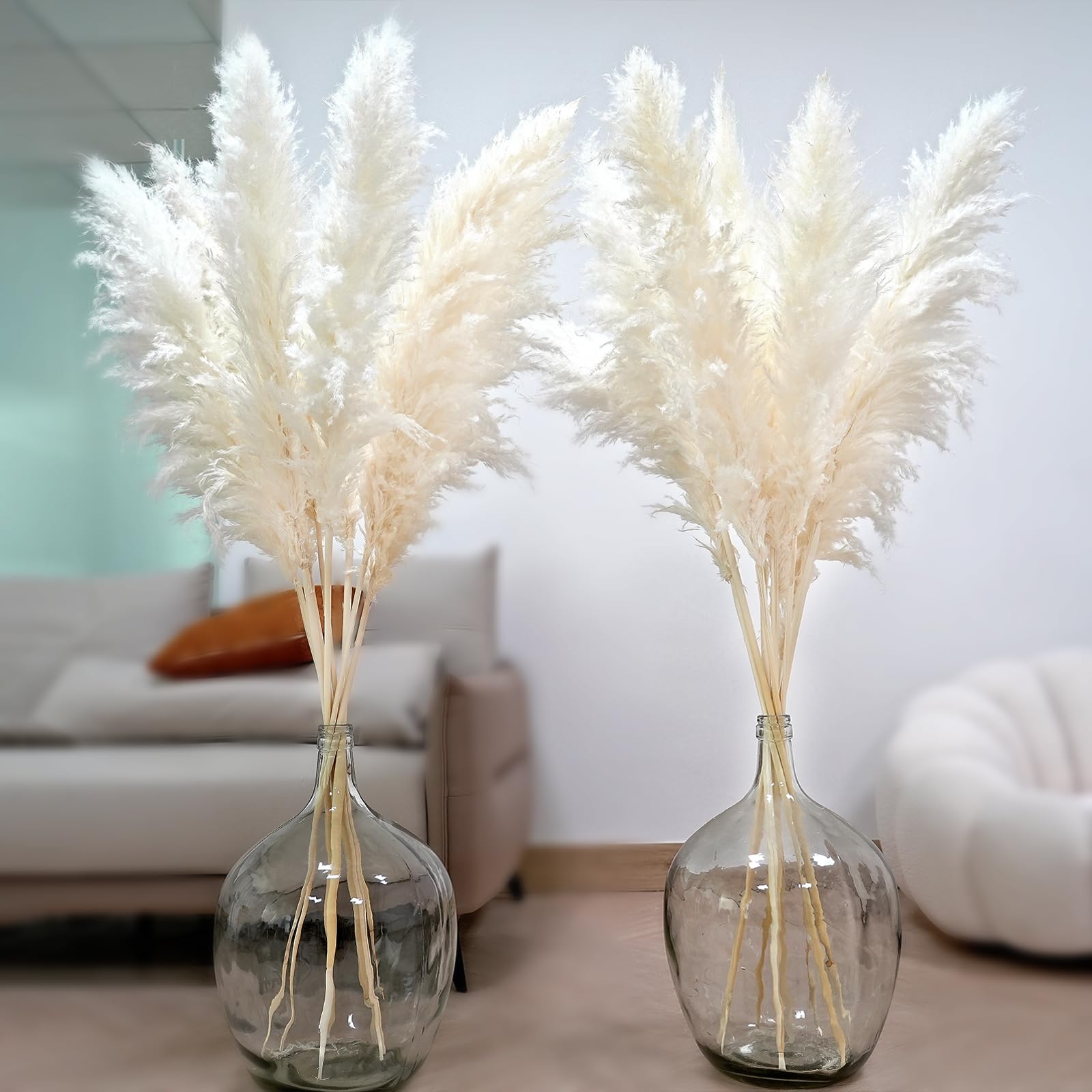 10pcs 46 White Pampas Grass Tall Decor - Pompas Floral, Tall Pampas Grass for Floor Vases, Living Room Floor, Floor Plants, Pl