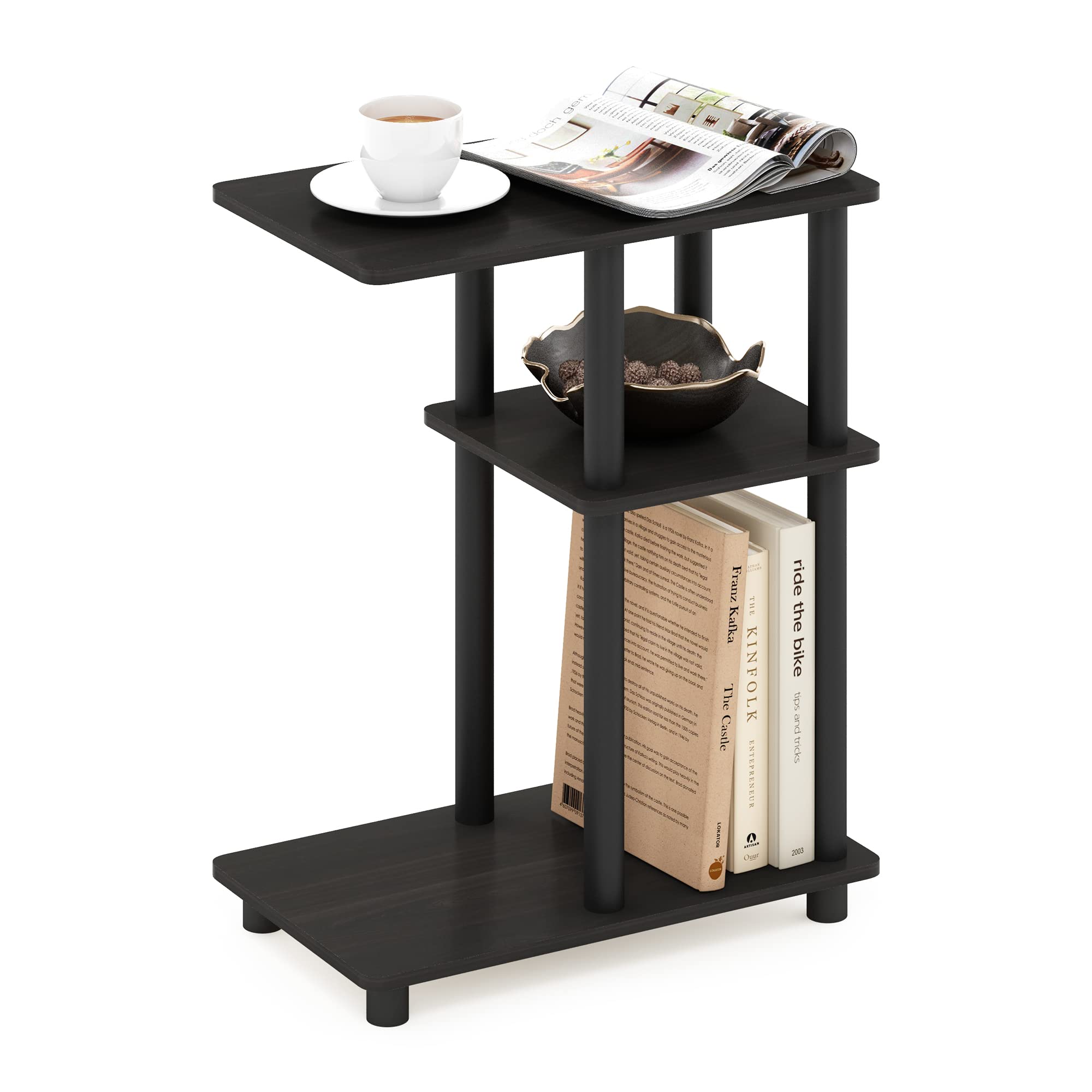 Furinno Turn-N-Tube C-Shape Sofa Side Table, Espresso/Black, Plastic Pole Without Caster