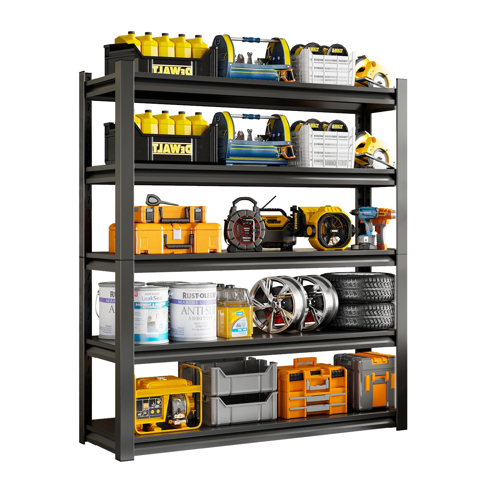48  W Garage Shelving Unit, Garage Storage Shelves 3000LBS Heavy Duty Shelves, Adjustable 5 Tier Metal Shelving Utility Shelf, S
