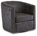 Signature Design by Ashley Brentlow Tufted Barrel Accent Swivel Chair, Distressed Black