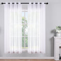 White Short Sheer Curtains 45 Inch Length for Small Windows Grommet 2 Panels Set Solid Faux Linen Gauze Voile Drapes Window Semi
