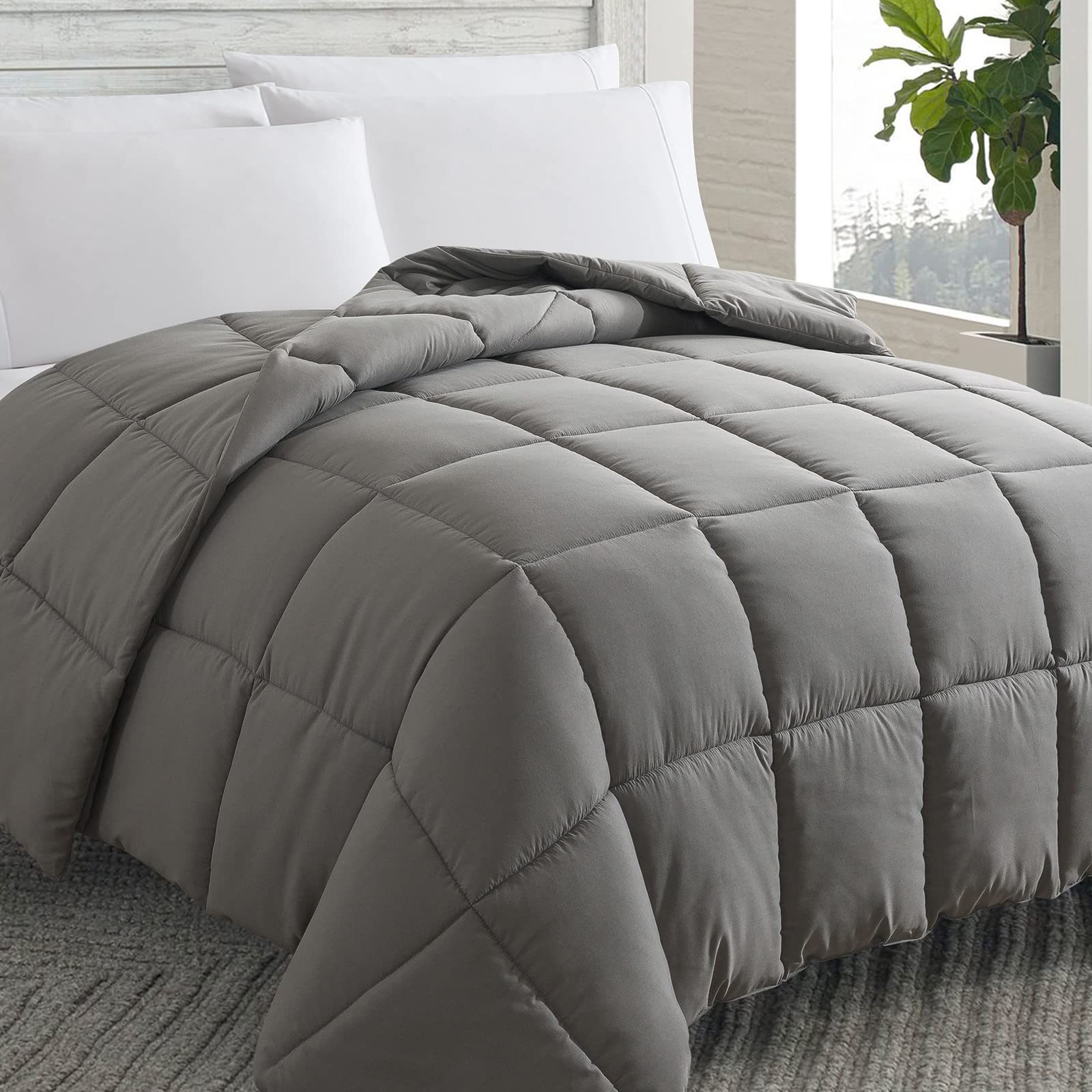 cosybay Down Alternative comforter (Dark grey, Full) - All Season Soft Quilted Full Size Bed comforter - Duvet Insert with corne