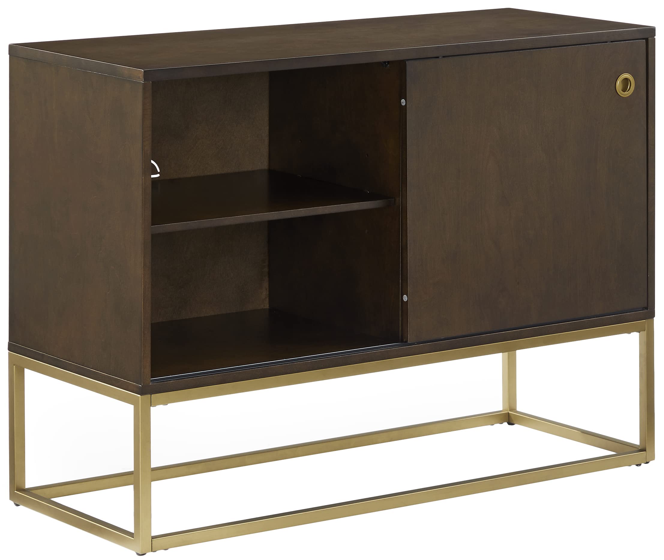 Crosley Furniture Byron Media Console and Record Player Stand with Storage for Vinyl Records, Dark Brown/Gold