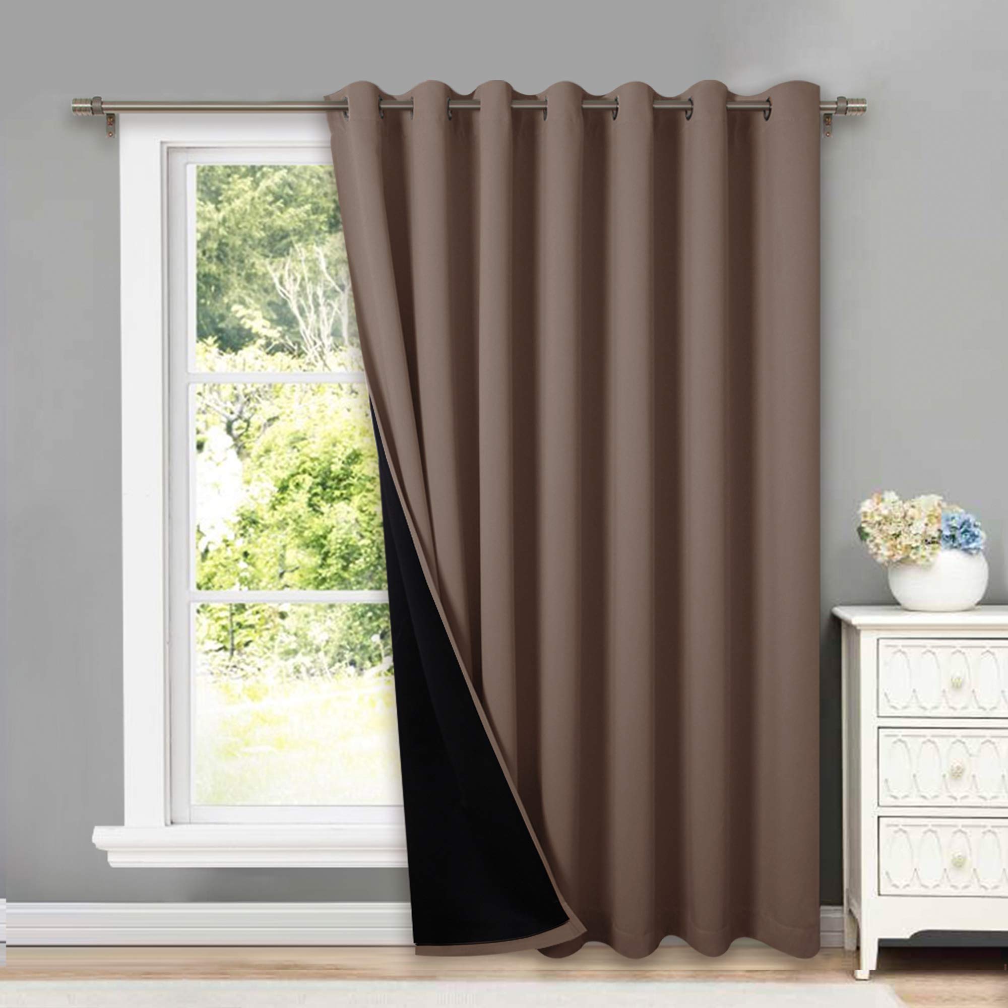 NICETOWN Room Warming Thermal Insulated 100% Blackout Long Curtain, Grommet Slider Curtain Panel with Black Lining, Full Light B
