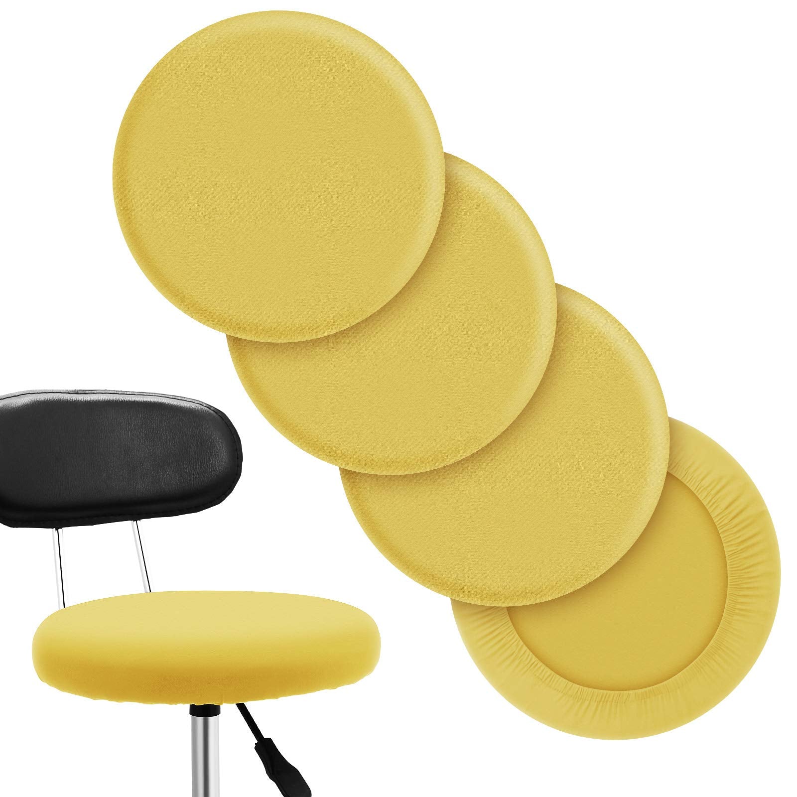 Tatuo Round Bar Stool Seat Covers Washable Stool Cushion Slipcover Elastic Bar Chair Covers for 14-17 Inch Chair (Yellow, 4 Piec