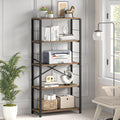 FOLUBAN 5 Tier Tall Bookshelf, Industrial Bookshelves and Bookcases, Modern Rustic Wood and Metal Book Shelf for Bedroom, Living