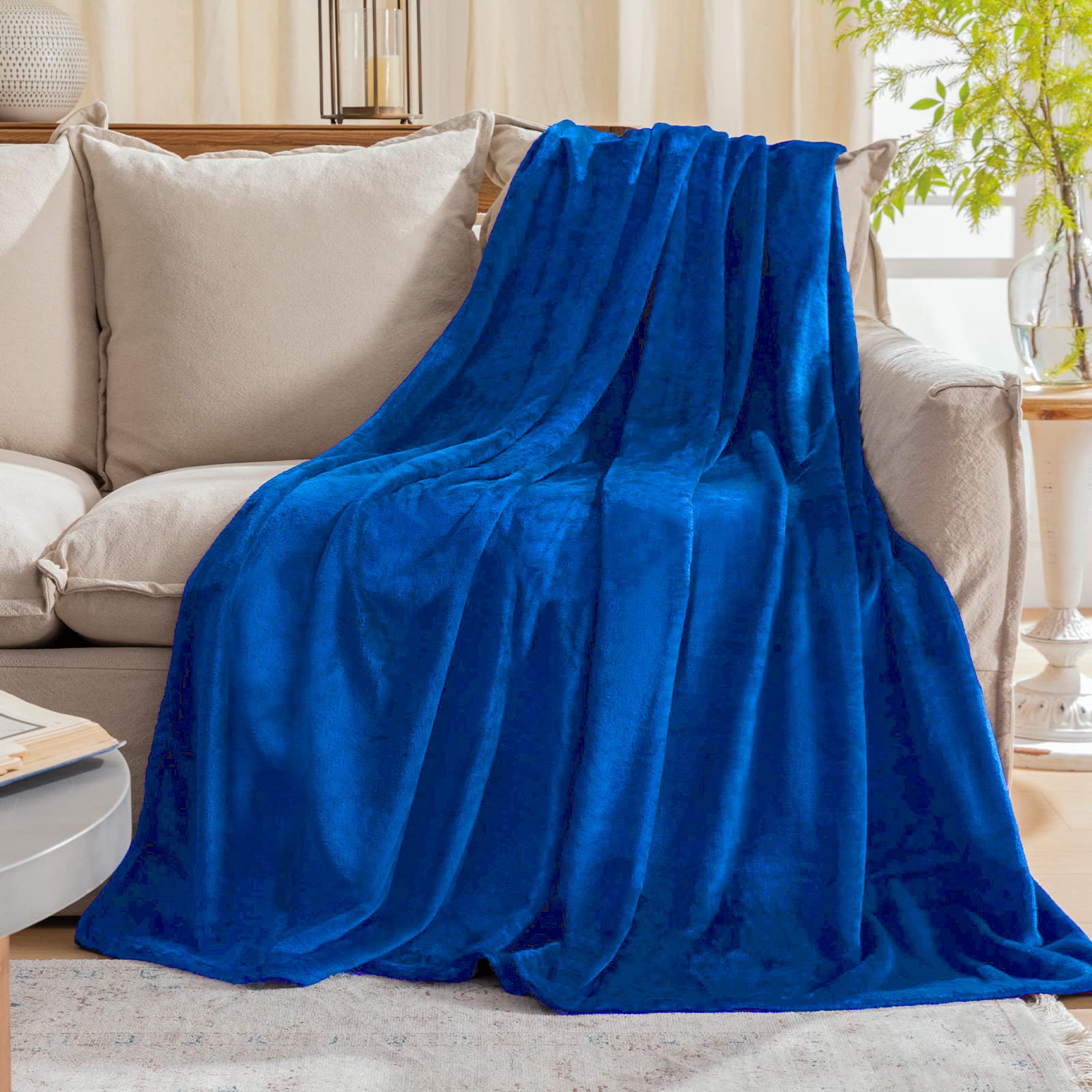 JIAHANNHA Royal Blue Throw Blanket Fleece Blanket Throw Size(50 by 70 Inches),Super Soft Cozy Plush Blanket for Couch Sofa Bed,L