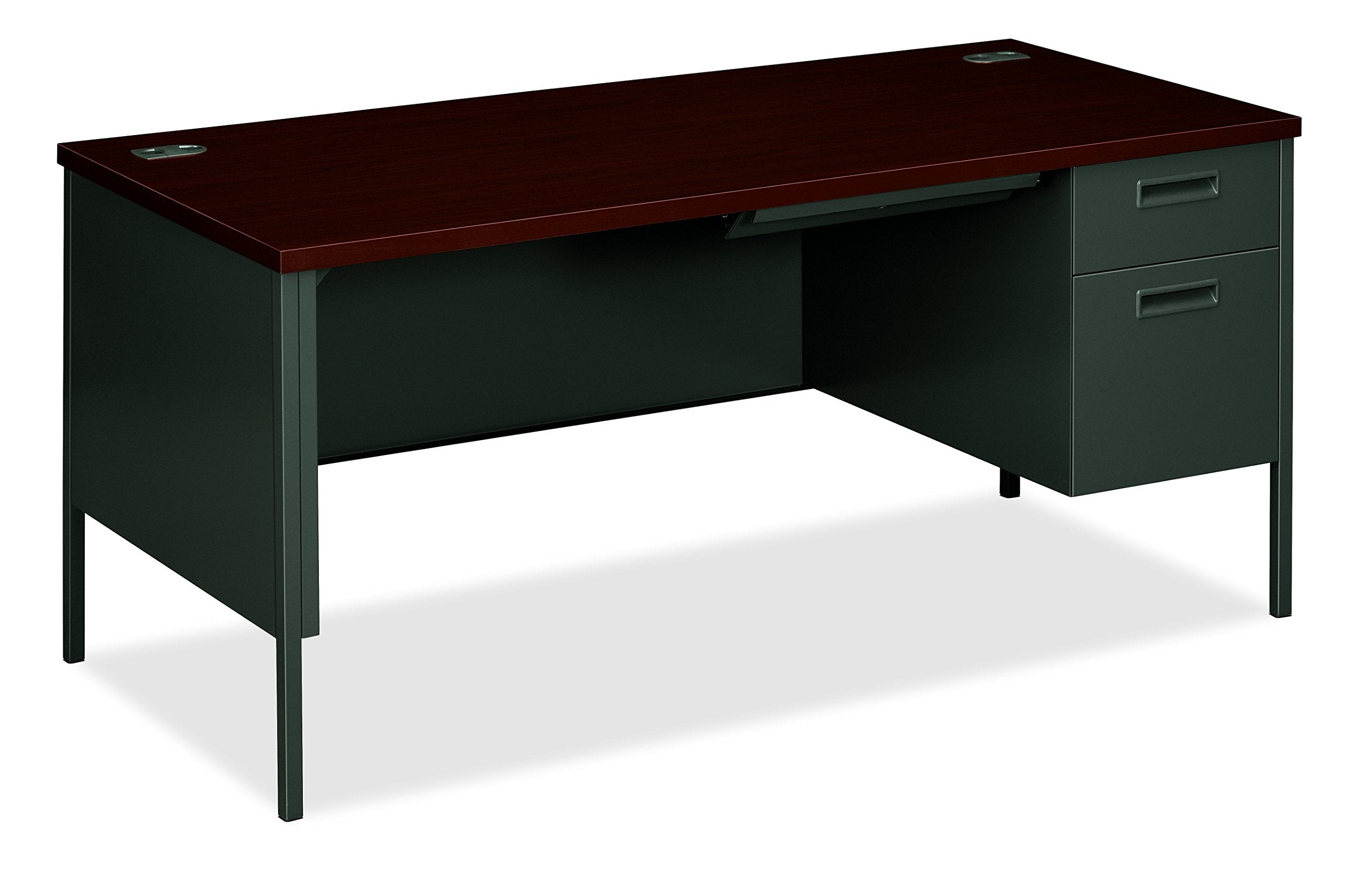 HON Metro Classic Charcoal Finish Laminate Right Pedestal Desk with 1 Box/1 File Drawer, 66W, Mahogany