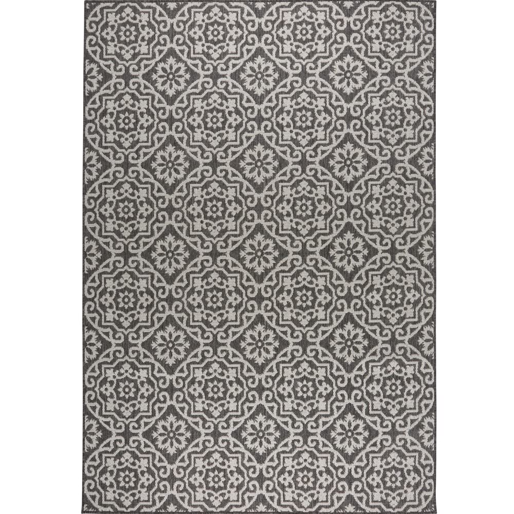 Nicole Miller New York Patio Country Danica Transitional Geometric Indoor/Outdoor Area Rug, Black/Grey, 52x72
