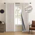 CUCRAF 100% Blackout Back Tab and Rod Pocket Curtains 63 Inch Length 2 Panels Set, Greyish White Linen Curtain for Living Room B