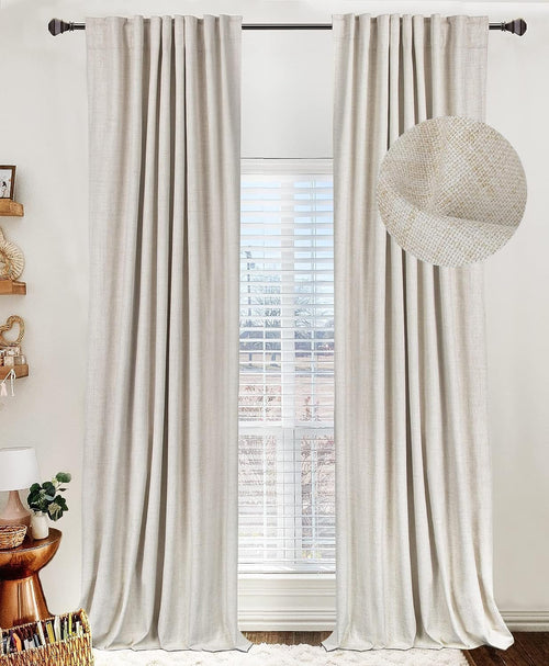 100% Blackout Shield Linen Blackout Curtains for Bedroom 63 Inches Long,Back Tab/Rod Pocket Living Room Drapes,Thermal Insulated