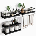 Fixwal 3+1 Tier Wall Mounted Bathroom Shelves Over Toilet, Rustic Wood Floating Shelves with Metal Frame and Towel Bar for Bathr