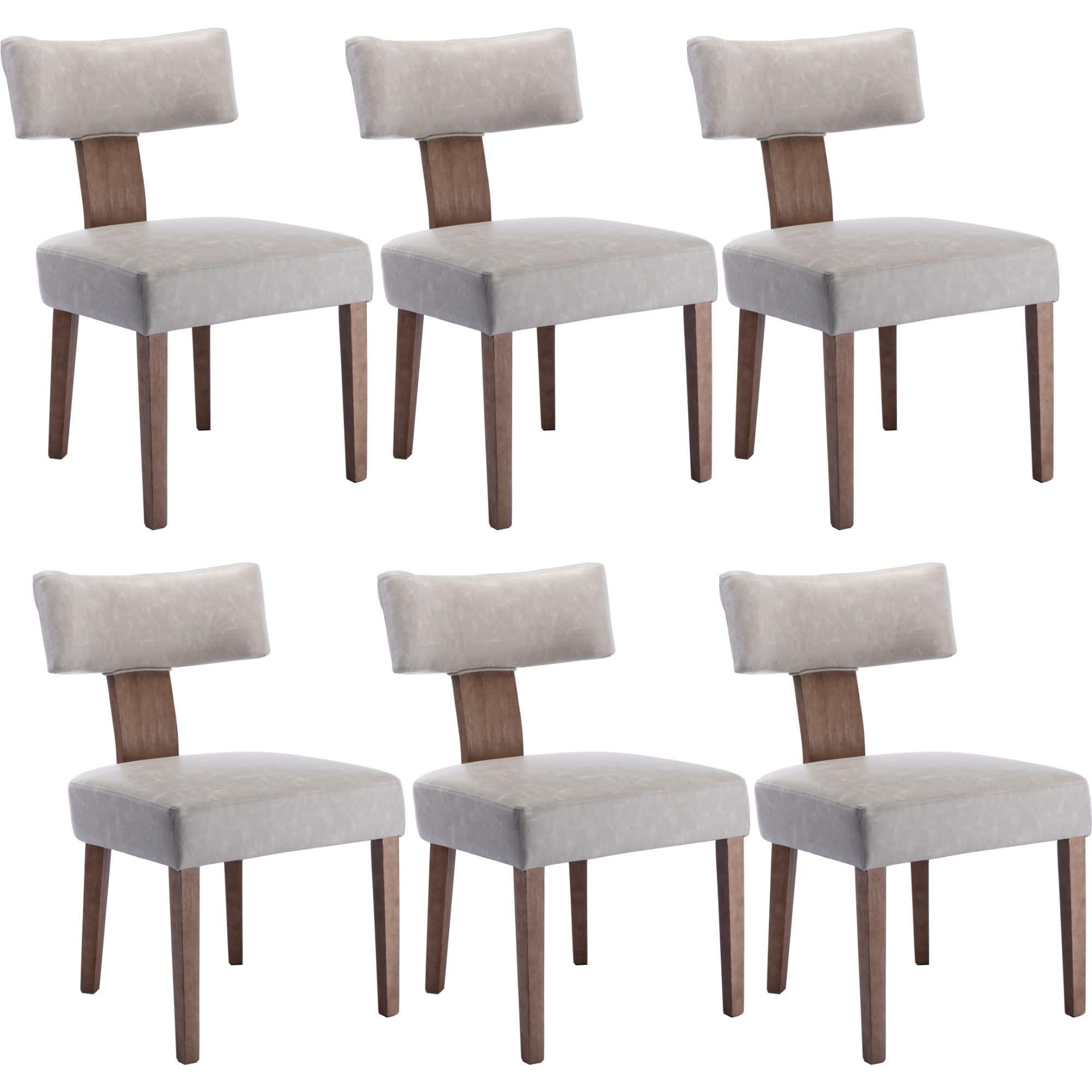 RIVOVA Mid Century Modern Dining Chairs Set of 6 PU Leather Upholstered Side Chairs, Modern Kitchen Armless Parson Chairs Solid 