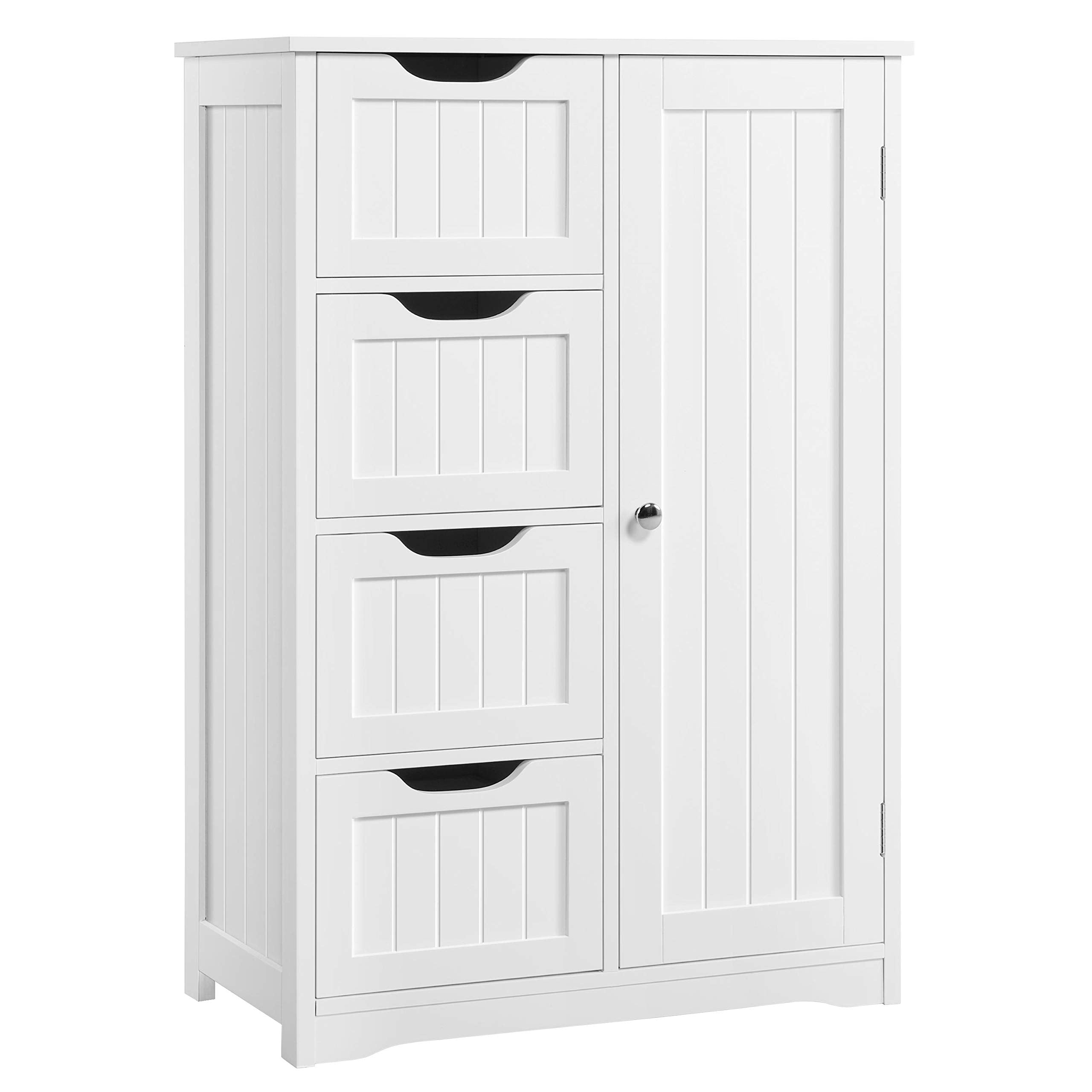 Topeakmart Free-Standing Cabinet Wooden Bathroom Cabinet Storage Cabinets Four Drawers and Cupboard for Bathroom and Kitchen