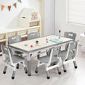Kids Table and Chairs Set, Height Adjustable Desk With 6 Seats for Ages 2-10,Arts & Crafts Table,Graffiti Desktop, Non-Slip Legs