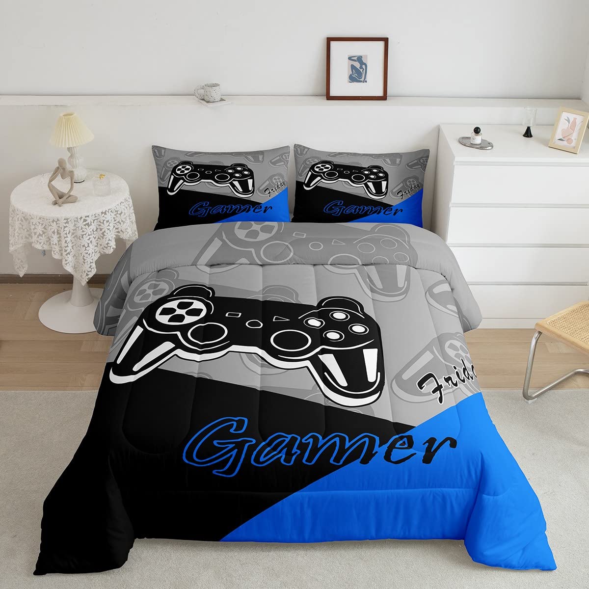 Feelyou Gaming Comforter for Boys Teen Video Game Bedding Set for Kids Gamer Comforter for All Season Gamepad Home Decor for Com