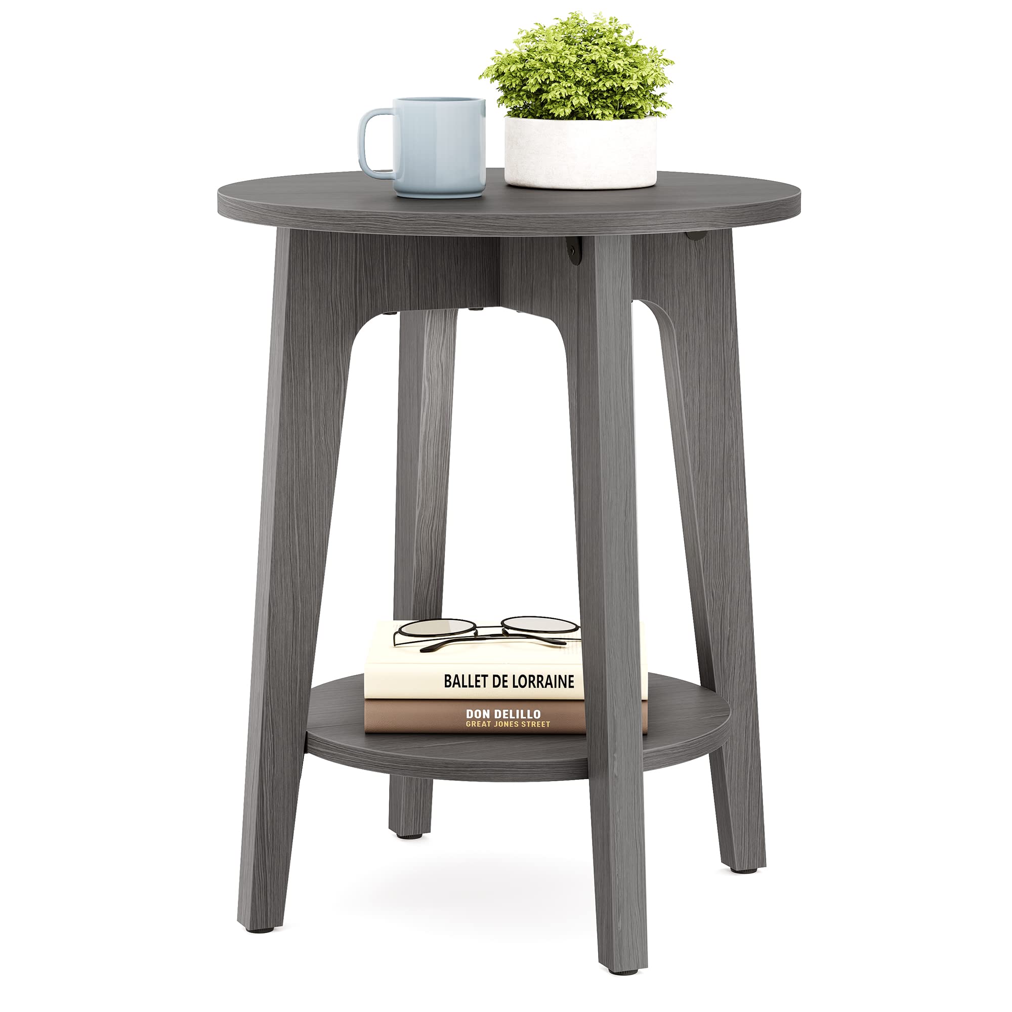VASAGLE Side Table, Small Round End Table with Lower Shelf, Nightstand for Small Spaces, Living Room, Bedroom, Smoky Gray ULET28