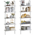 aboxoo Ladder Shelf 2 PCS White Bookshelf 5-Tier Wooden Open Shelf Wall-Mounted Wood Rack Industrial Modern Plant Flower Stand U