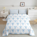 Feelyou Kids Girls Blue Bow Comforter Set,Cute Bowknot Bedding Set Twin Size,Blue Stripe Bow Comforter,Kawaii Bed Set