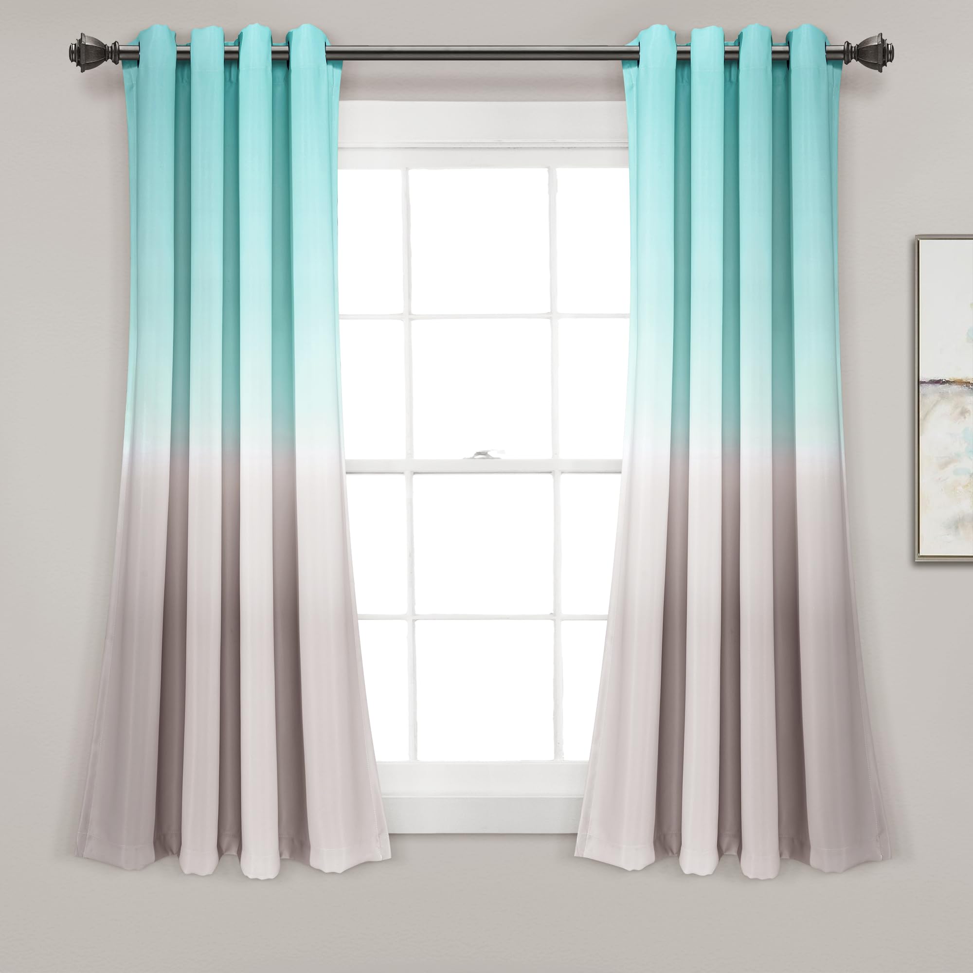 Lush Decor Umbre Fiesta Room Darkening Window Curtain Panels Pair 52 W x 63 L Aqua & Gray - Ombre Curtains for Bedroom - Room Da