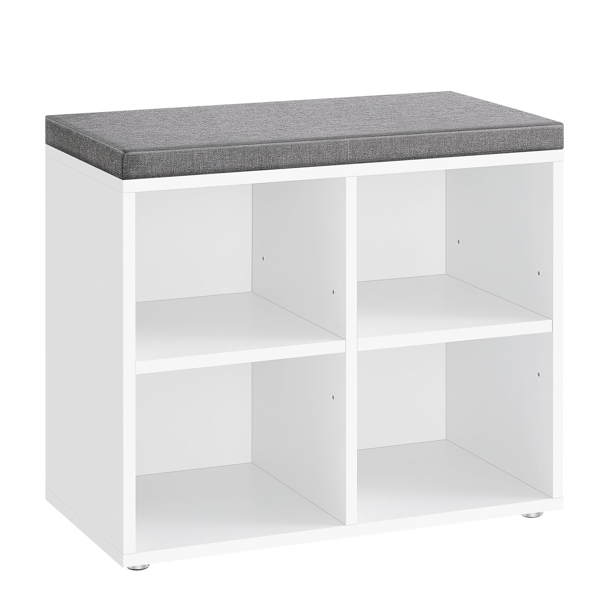 VASAGLE Shoe Bench with Cushion, Shoe Storage Bench with 4 Compartments and 2 Adjustable Shelves, Entryway Bench with Padded Sea