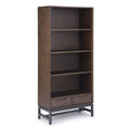 SIMPLIHOME Banting Bookcase - 66 inch Tall Solid Hardwood and Metal Bookshelf in Walnut Brown, Industrial Storage for Living Roo