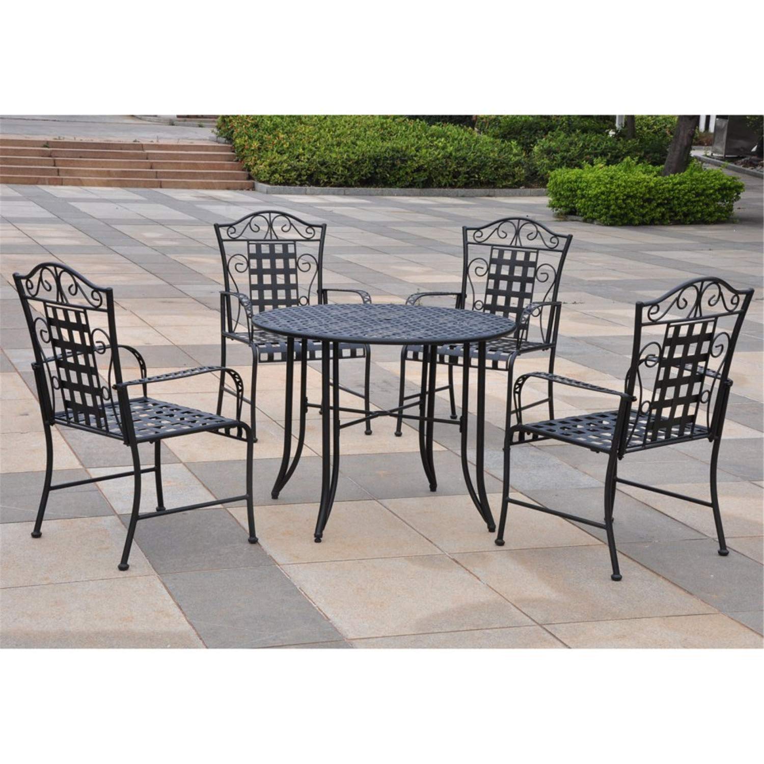 Mandalay International Caravan 5 Piece Iron Patio Dining Set in Black