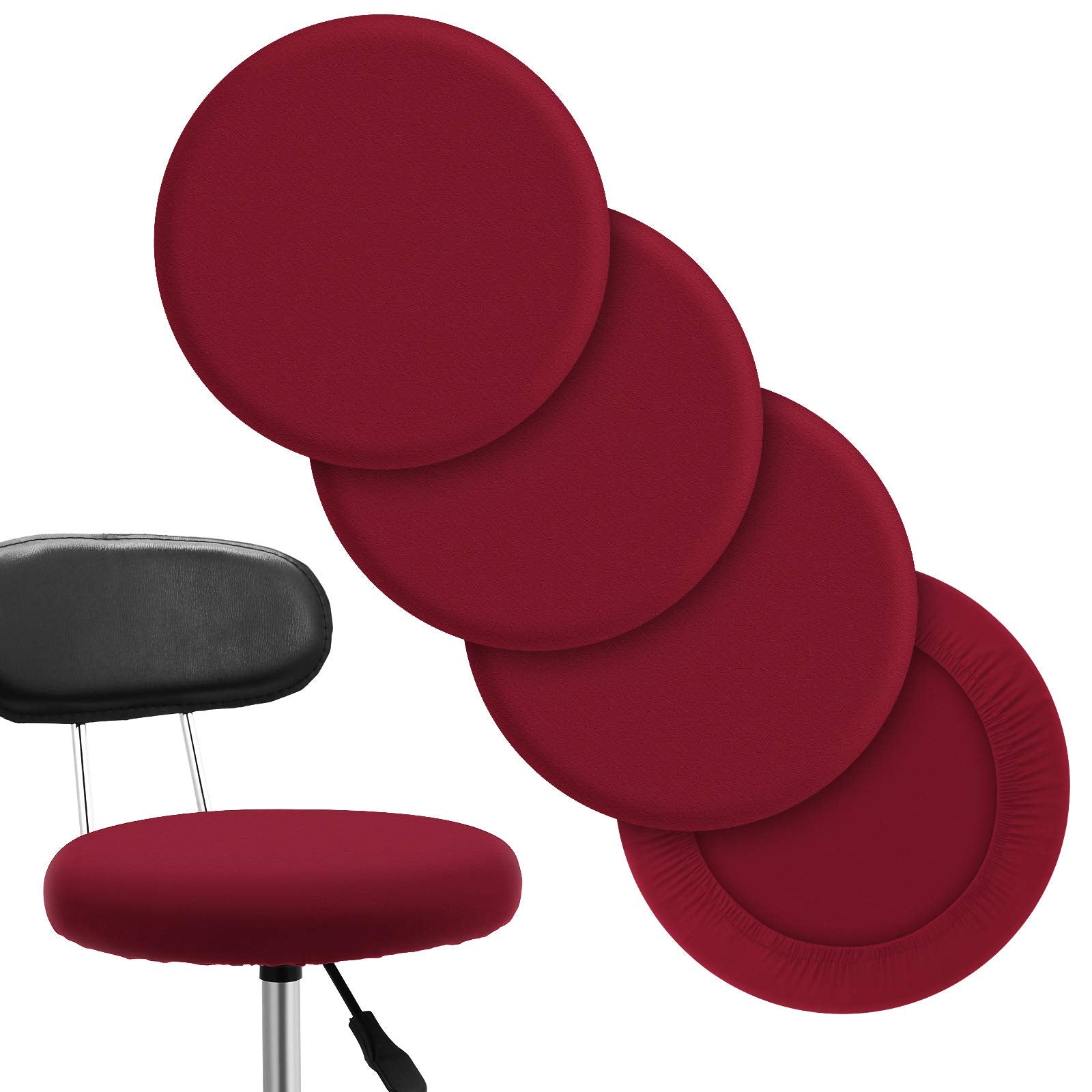 Tatuo Round Bar Stool Seat Covers Washable Stool Cushion Slipcover Elastic Bar Chair Covers for 14-17 Inch Chair (Red, 4 Pieces)