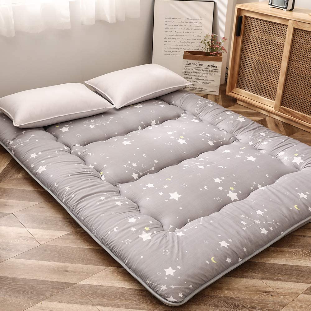 MAXYOYO Grey Constellation Japanese Floor Futon Mattress, Tatami Floor Mat Portable Camping Mattress Kids Sleeping Pad Foldable 