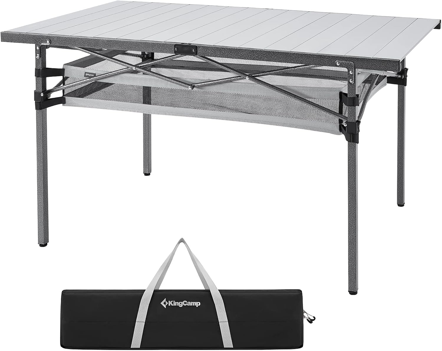 KingCamp Folding Camping Table, Portable Camp Table Foldable Aluminum Roll Up Seamless Desktop with Storage and Tall Legs for Ou