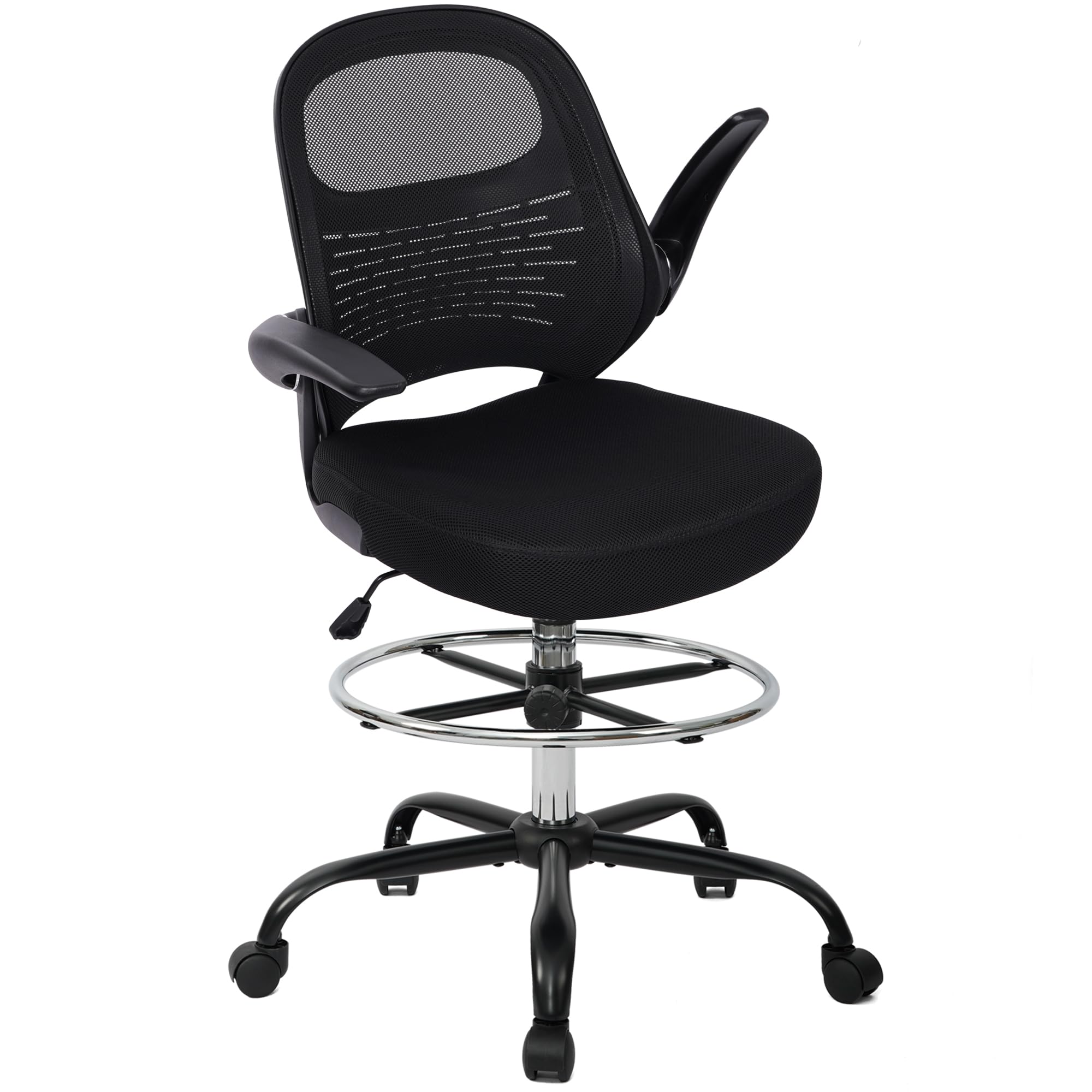 HYLONE Drafting Chair Tall Office Chair with Flip-Up Armrests Ergonomic Computer Chair with Lumbar Support Adjustable Footrest R