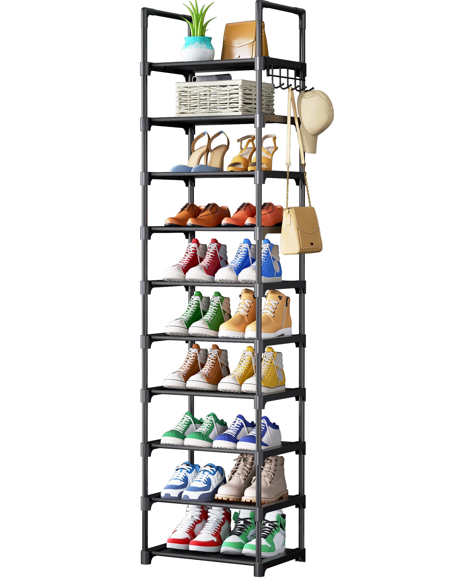 Kitsure Shoe Rack - 10-Tier Shoe Organizer with Detachable Fabric Shelves & Metal Frame, Tall Shoe Rack for Closet, Entrance, Li
