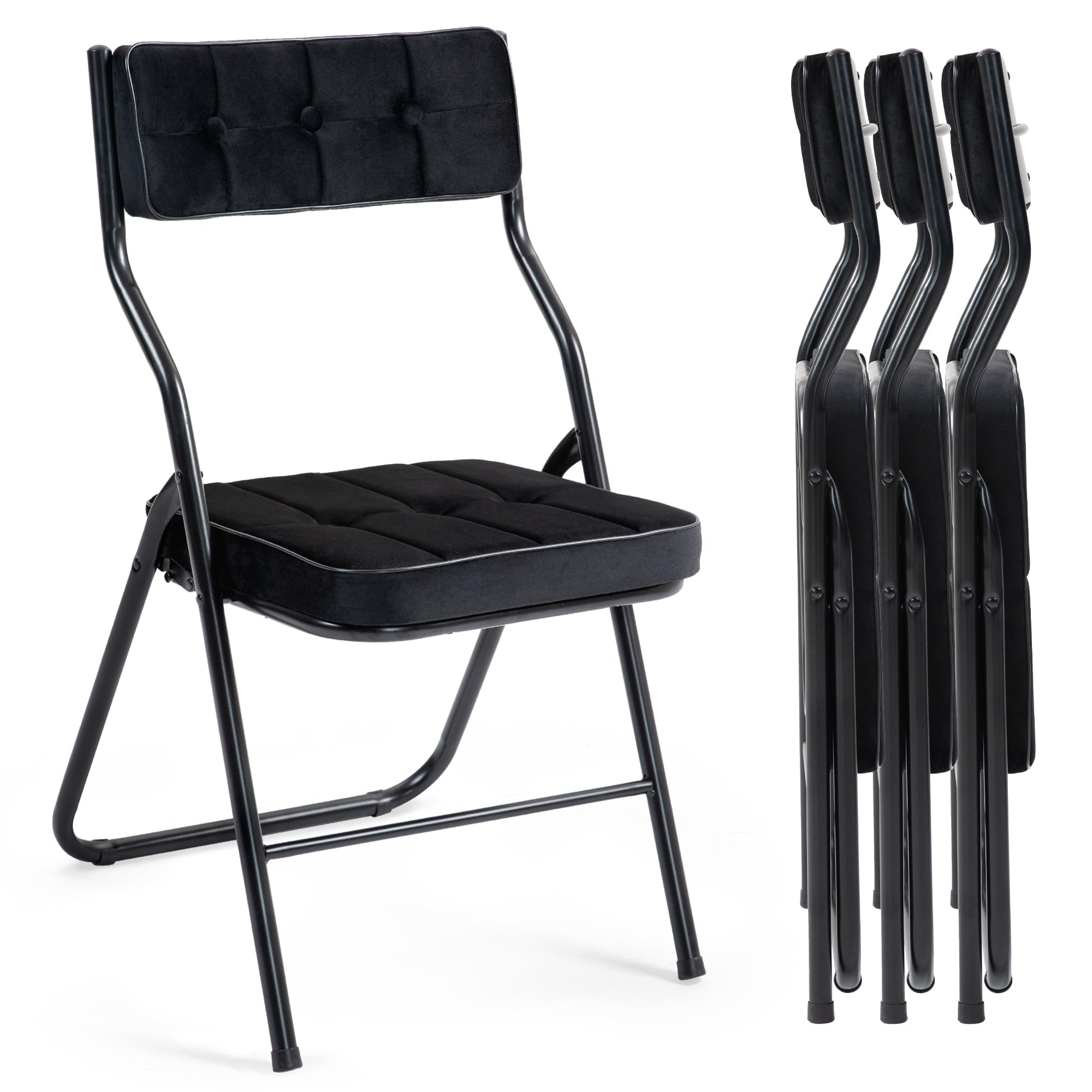 HOMEFUN Padded Folding Chairs 4 Pack - Foldable Dining Chairs with Cushion, Portable and Assembled Folding Extra Chair for Guest