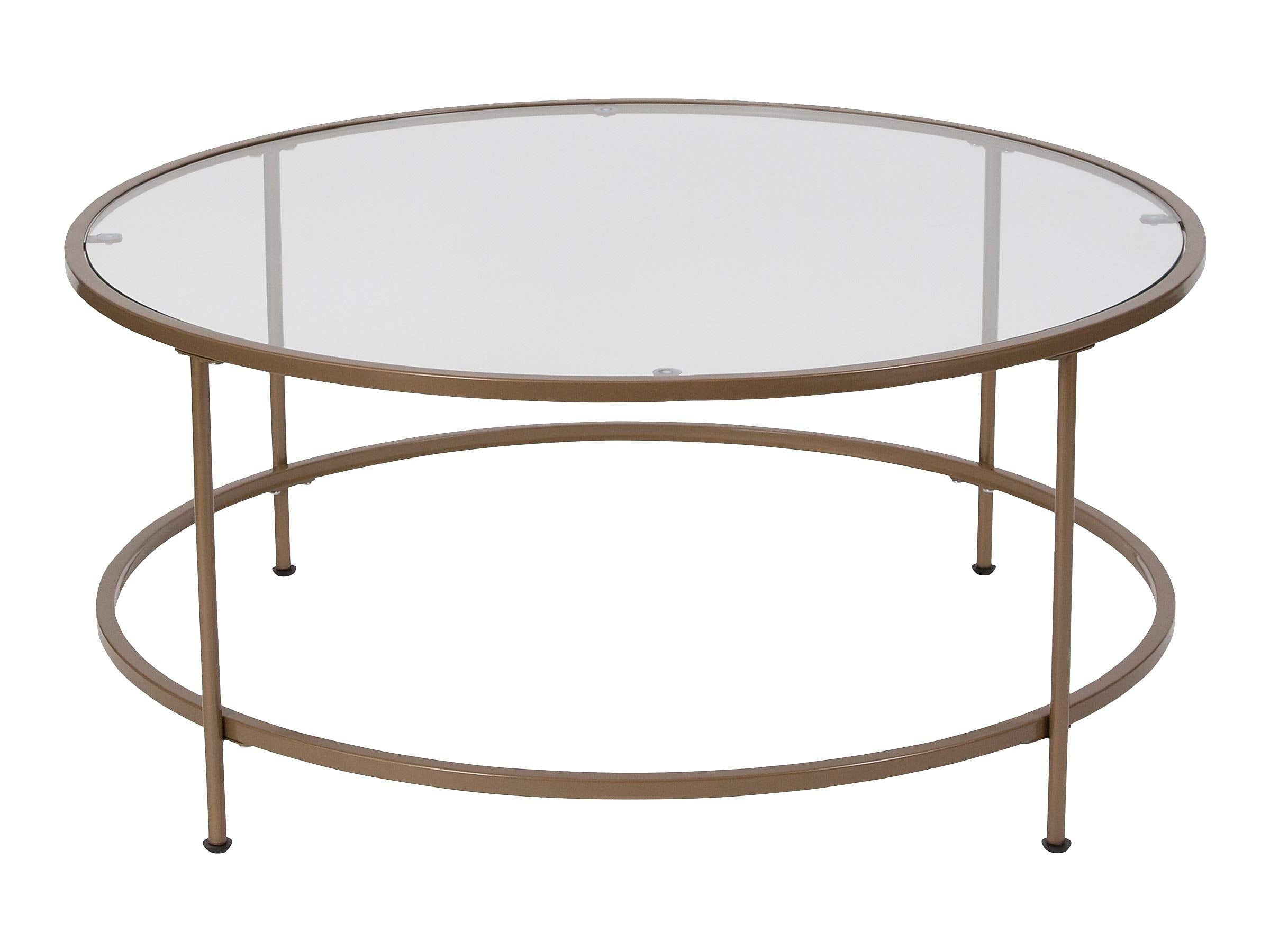 Flash Furniture Astoria Collection Round Coffee Table - Modern Clear Glass Coffee Table - Brushed Gold Frame