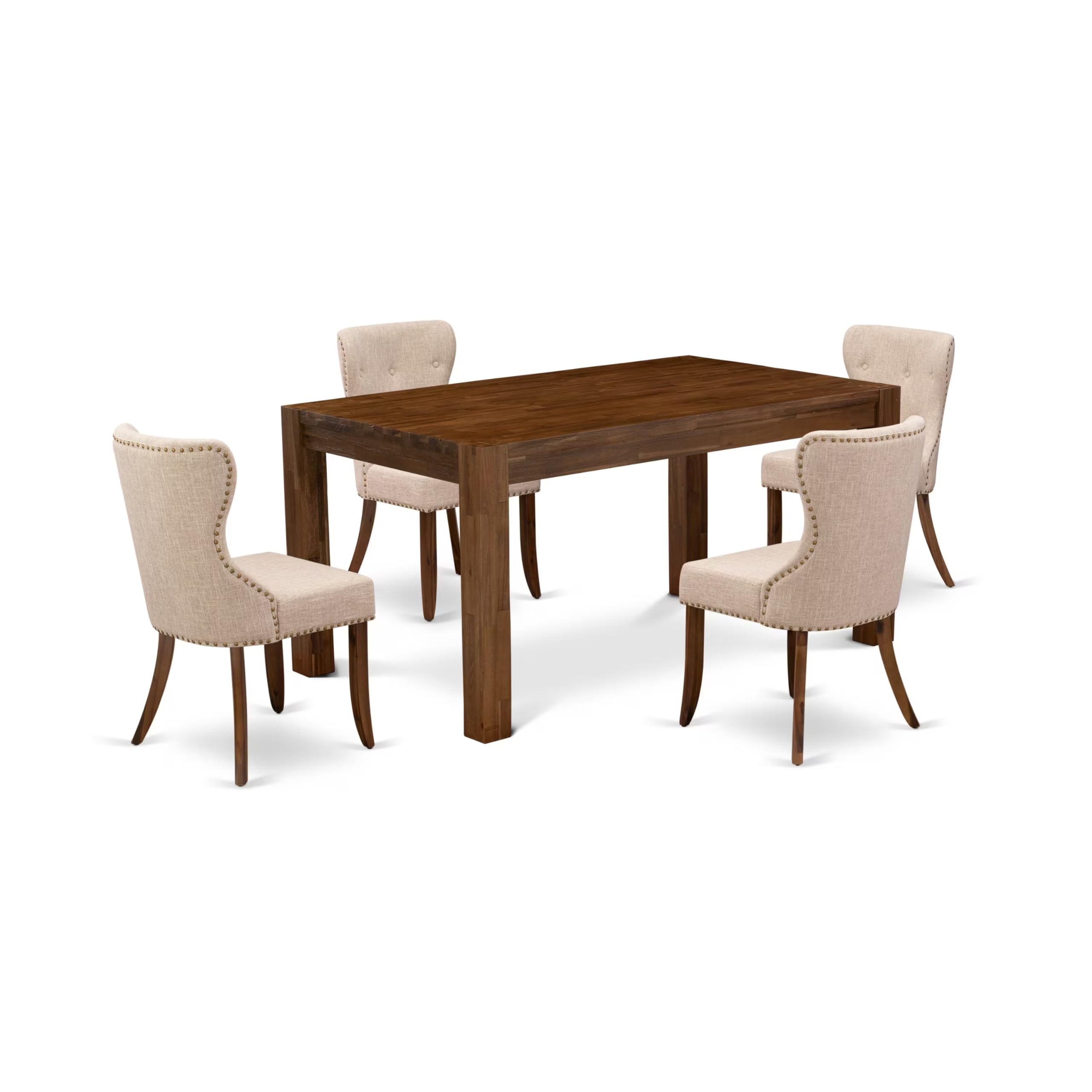 East West Furniture CNSI5-N8-04 5 Piece Kitchen Table & Chairs Set Includes a Rectangle Rustic Wood Dining Table and 4 Light Tan