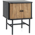Giantex Mid-Century Modern Nightstand, Wood Bedside Table with Sliding Doors and 4 Metal Legs, Side Table with Storage Cabinet, 