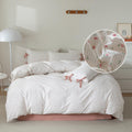 White Duvet Cover King Garden Style Pink Flower Duvet Cover 100% Cotton Floral Comforter Cover 1 King Duvet Cover with 2 Bow Tie