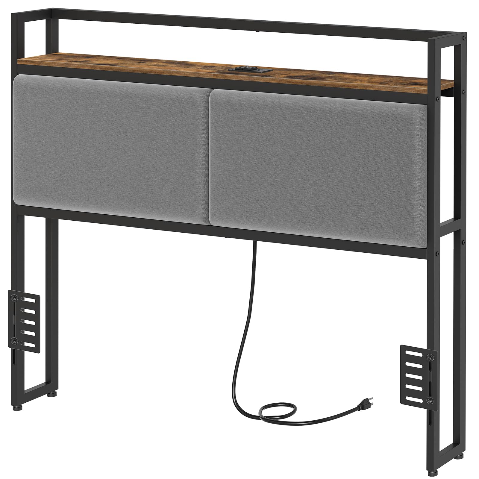YATINEY Queen Size Headboard, Upholstered Head Board with Charging Station, Headboard with Open Storage, Queen Headboard Only, V