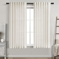 Neutral Semi Sheer Cream Linen Curtains 64 Inch Length 2 Panel Set Soft Airy Farmhouse Back Tab Rod Pocket Curtains for Bedroom 