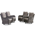 HUMMUH Outdoor Swivel Rocker Wicker Patio Chairs High Back PE Rattan Glider Chairs 4PCS Patio Furniture Set(Grey,Grey)
