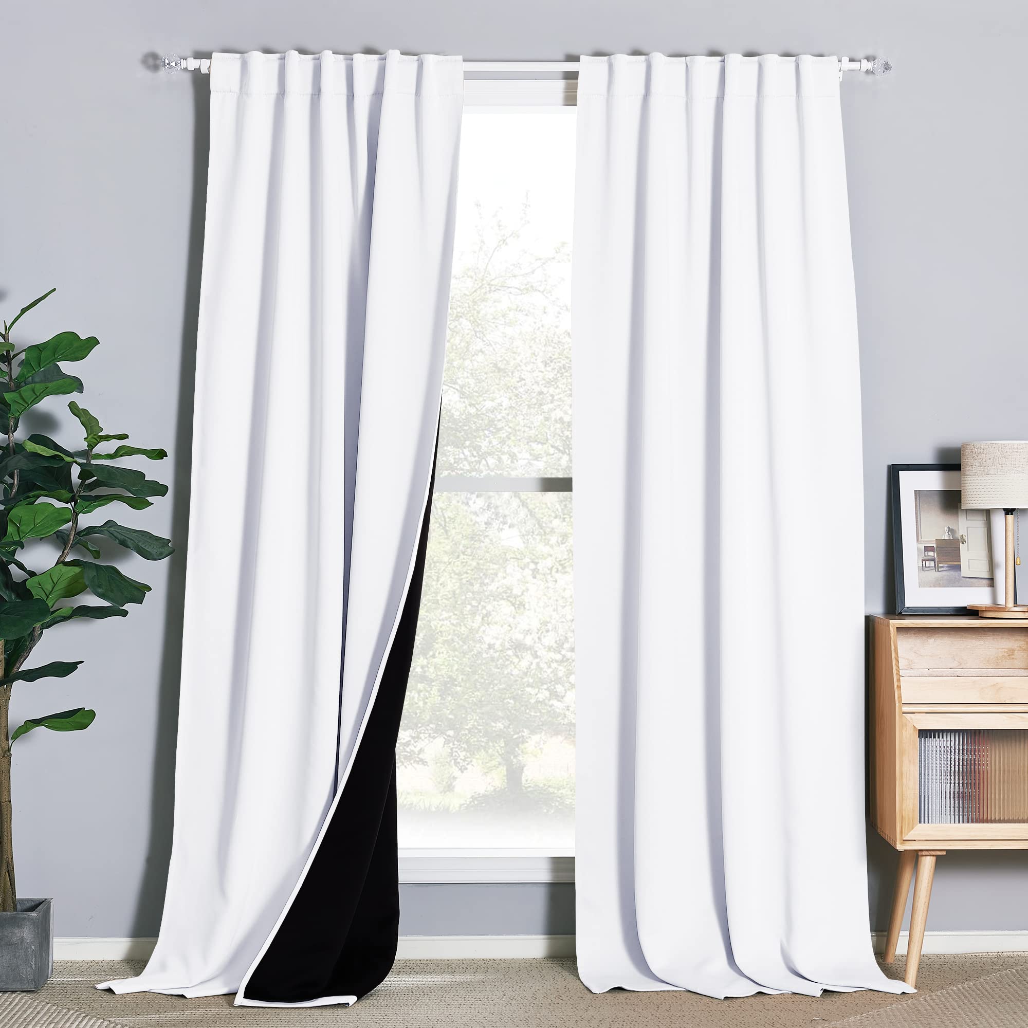 NICETOWN Full Shading Curtains for Windows, Super Heavy-Duty Black Lined Blackout Drapes with Rod Pocket & Back Tab for Bedroom,