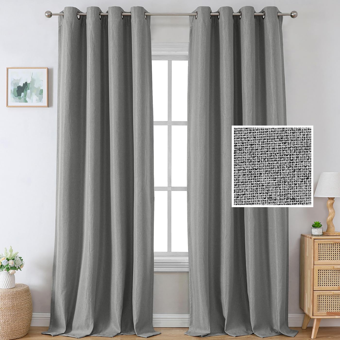 H.VERSAILTEX Linen Blackout Curtains 96 Inches Long for Bedroom/Living Room Thermal Insulated Grommet Curtain Drapes Primitive T