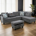 GlasFlength L Shaped Sectional Sofa with Ottoman, Nail-Head Design Linen Right Facing Modern Couches with Cup Holder for Living 
