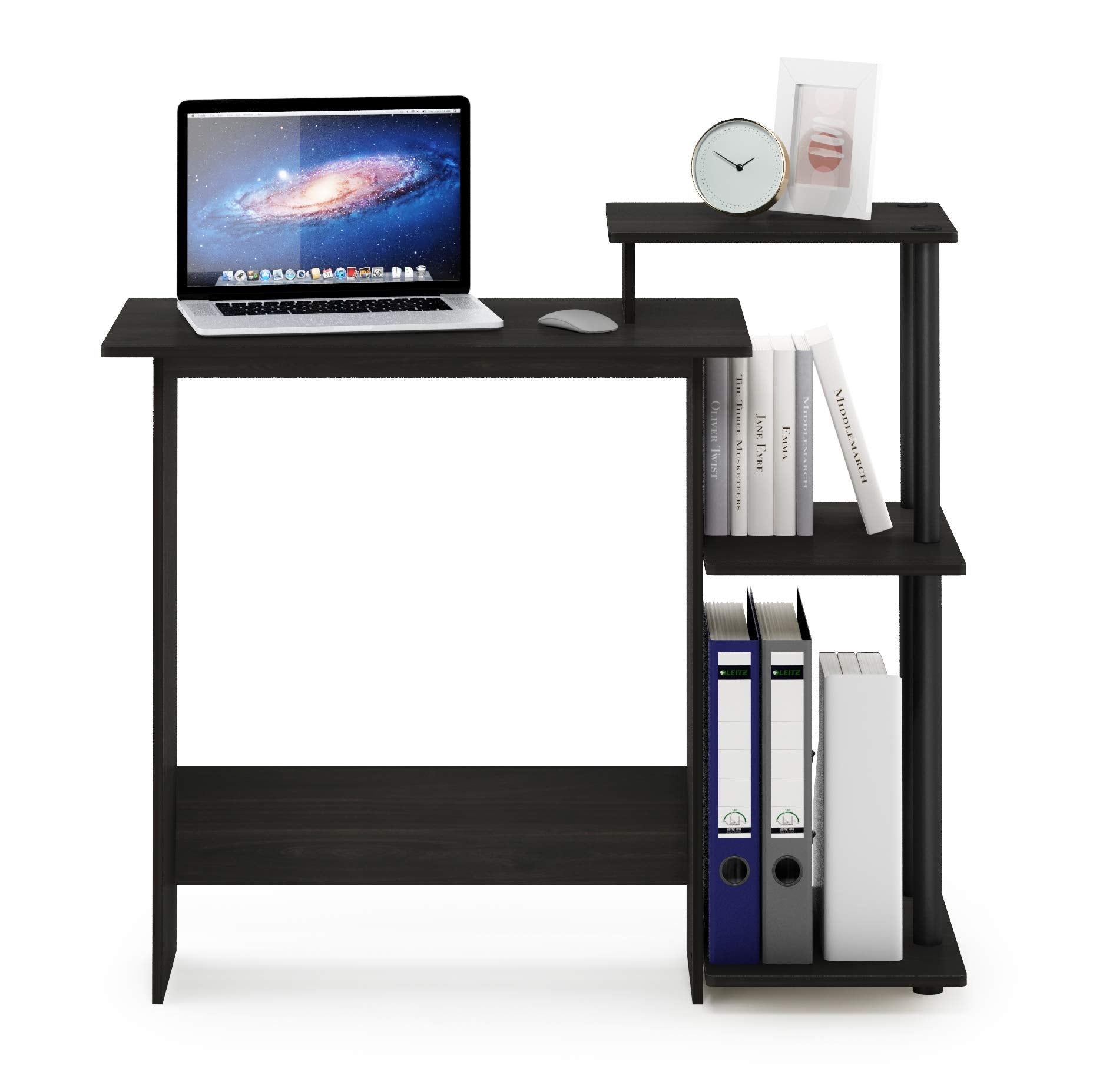 Furinno Efficient Home Laptop Notebook Computer Desk with Square Shelves, Dark Espresso/Black