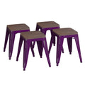 Flash Furniture Metal Dining Table Height Stool with Wooden Seat Set of 4 - Backless Purple Kai Commercial Grade Stool - Kai 18 